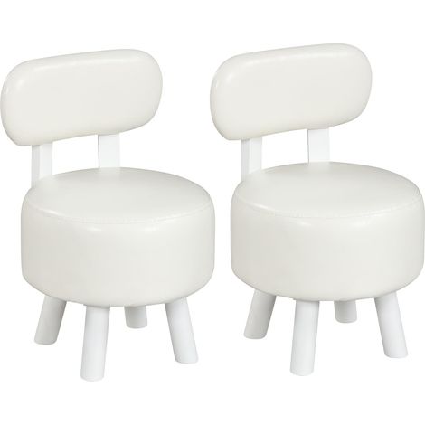 COSTWAY Lot de 2 Petit Tabourets Empilable en Cuir PVC, Dossier Ergonomique, Pouf Repose Pieds, Assise Rembourrée, Pieds Élevés, Tabourets Bois Bas pour Salon Chambre Entrée, Charge 150KG (Blanc) (1/5)