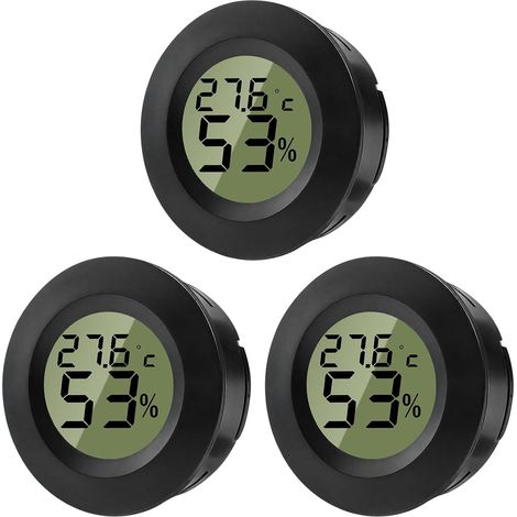 Lot de 3 thermomètres hygromètres numériques ronds pour intérieur, serres, terrariums, valises de guitare, caves à cigares, incubateurs et verre