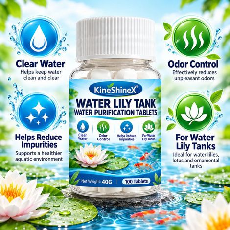 KineShineX Wasserreinigungstabletten für Seerosentöpfe (100 Tabletten) – Kleine Teiche, Lotustöpfe – Wasserreinigung und Geruchsbeseitigung (1/5)