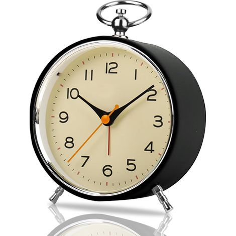 Réveil analogique rétro sans tic-tac, réveil analogique rond de 4,3'' avec veilleuse Snooze, à piles bruyantes pour dormeurs profonds, enfants, personnes âgées, réveil analogique pour chambre à (1/5)