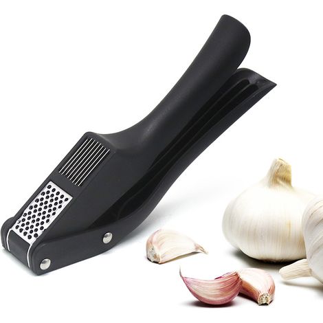 Presse Ail, Hachoir et Trancheuse Ail Professionnel 2 en 1, Facile à Nettoyer, Acier Inoxydable, Prend Charge Jus Gingembre, Ecrase Ail avec Poignée Antidérapante pour Restaurant Maison Cuisine noir (1/4)