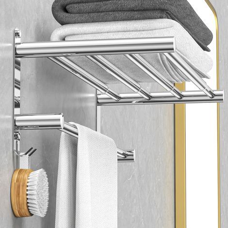 ausziehbarer, wandmontierter Handtuchhalter, 2-stufig, Edelstahl, Klebemontage ohne Bohren, für Bad und Küche (1/5)