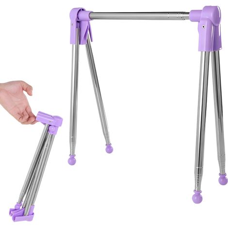 Colgante de viaje de acero inoxidable, plegable y portátil, altura y longitud ajustables, pequeño y fácil de llevar, colgante de viaje morado