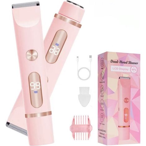 Rasoir 2-en-1 pour femme - Tondeuse maillot - Rasoir électrique - Écran LCD - Étanche et rechargeable par USB - Rasage confortable et indolore - Pour le corps et les zones sensibles - Rose (1/5)