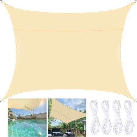 Wasserdichtes rechteckiges Sonnensegel, 2x3m, PES-Sonnensegel, strapazierfähig und atmungsaktiv, blockiert 95% der UV-Strahlen, mit Seil, für Garten, Strand, Pool, Terrasse (Creme)