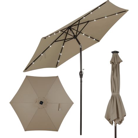 COSTWAY Sombrilla con LED de Energía Solar Parasol de Jardín con 18 Luces 2,7M Diámetro para Terraza Jardín Piscina Playa Marrón (1/5)