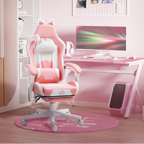 Sedia da gaming rosa con poggiapiedi, schienale reclinabile 135°, HAVRYA (1/4)