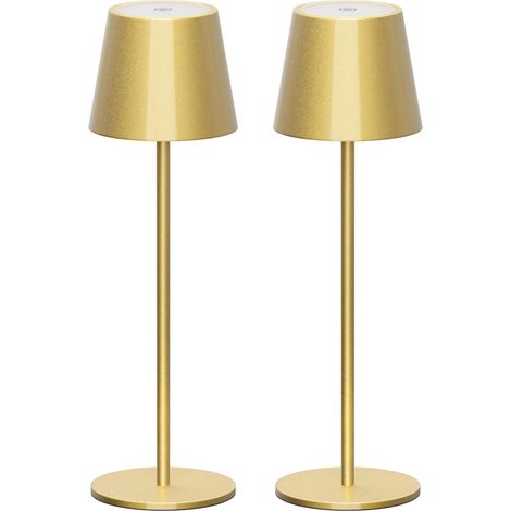 Lot de 2 LED Dimmable Lampe de Bureau à batterie, Doré Lampe de Table Rechargeable avec Chargement USB-C pour Intérieur/Extérieur, Lumière Chaude Couleur 3000K [Classe énergétique A] (1/5)