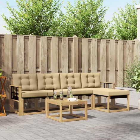 vidaXL Outdoor-Sofagarnitur 6 Stk. Weiß und Beige (1/5)