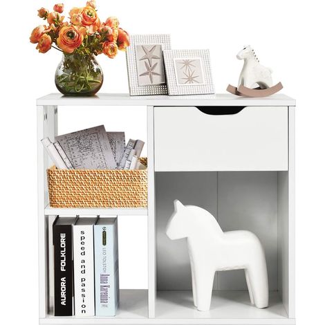 COSTWAY Mesita Auxiliar con Estante Abierto y Cajón Librería Mesilla de Noche para Salón, Dormitorio 60x30x52 centímetros (1/5)
