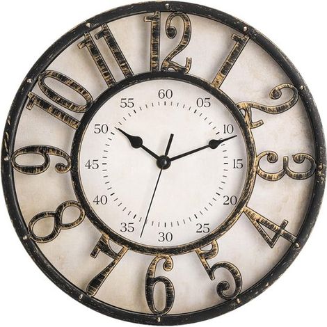Horloge murale vintage de 30 cm, silencieuse, sans tic-tac, fonctionnant sur piles, horloge murale décorative ronde à quartz, horloge avec chiffres arabes 3D pour la maison, le salon, la cuisine et le (1/5)