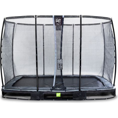 EXIT Elegant Premium Ground Trampoline 7x12ft with Deluxe Safety Net – Black