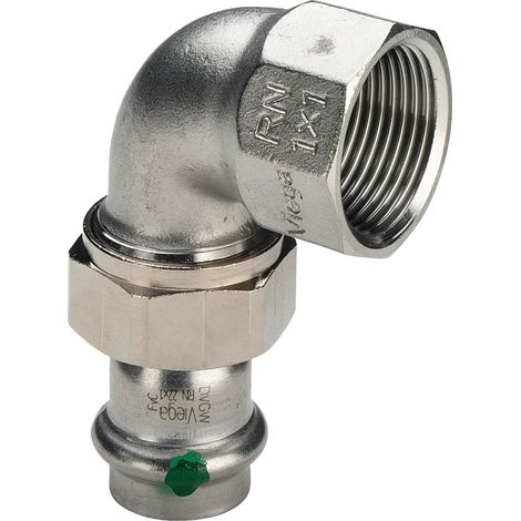 Viega Sanpress Inox-raccordo a vite di transizione a 90 gradi, d 54mm, Rp 2 ottone nichelato, acciaio inossidabile modello 2355, 437374