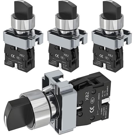 4 pièces Sélecteur rotatif à 2 positions 22 mm Sélecteur rotatif à verrouillage 1 NO Interrupteur à 2 positions 600 V CA 10 A XB2-10X/21 pour convoyeur CNC, élévateur, générateur (1/5)