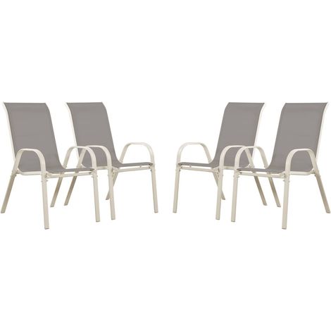 Habitat Et Jardin – Fauteuil de jardin empilable en acier et textilène – Lot de 4 – Gris clair – Hauteur d'assise 40 cm – Dimensions 53.5 x 75 x 92 cm (1/4)