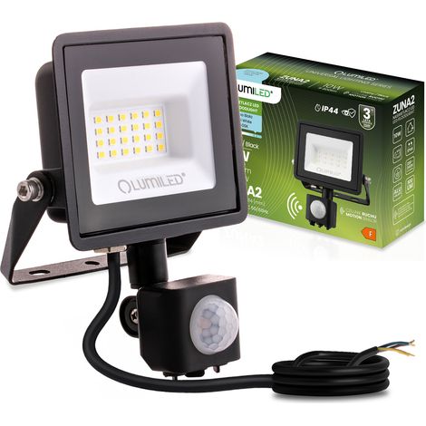 ZUNA2 LED-Flutlicht 20W 1800lm 6500K IP44 Schwarz LUMILED Bewegungsmelder