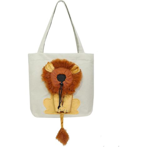 Löwenförmige Schultertasche, Größe S, für kleine Katzen und Hunde, Reisetasche, Haustiertragetasche, faltbare und robuste Tragetasche aus Canvas – hellgrau