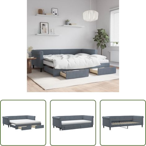 vidaXL Doppelbett - Tagesbett Ausziehbar mit Schubladen Dunkelgrau 90x200 cm Samt (1/5)