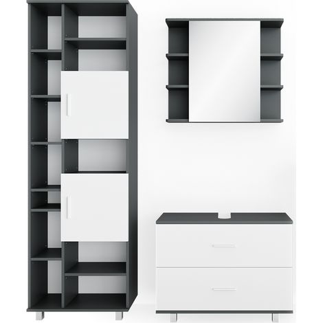 Badmöbel-Set Ilias, Weiß/Anthrazit, 3 Teile, mit Hochschrank, Vicco (1/5)