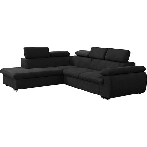 Divano letto angolare con contenitore in tessuto Nero - Angolo a sinistra - FABIEN (1/4)
