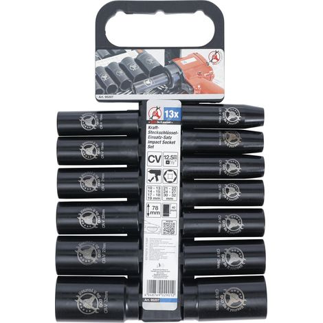 Bgs Technic – Jeu de 13 douilles à choc longues 10-32 mm – Carré 1/2" – Acier chrome-vanadium – Douilles profondes 78 mm