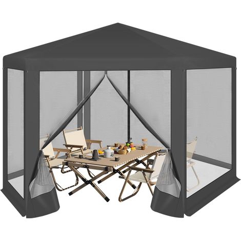 WOLTU Gazebo da Giardino 3,8x3,3m con Pareti Laterali a Zanzariera, Grigio