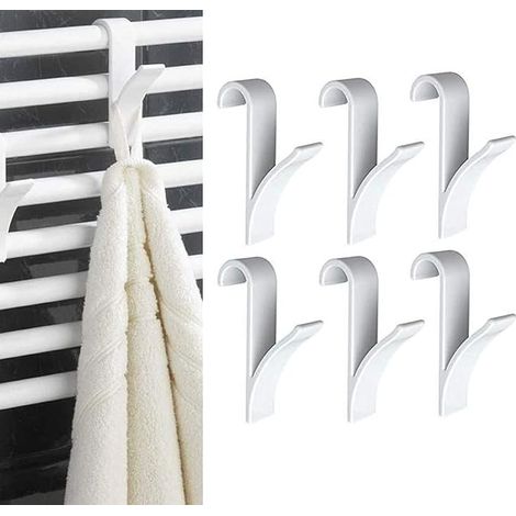 SHINING HOUSE 6 pièces crochets pour radiateur à serviettes, crochets pour radiateur à serviettes, crochets pour radiateur en plastique blanc, crochets pour radiateur de salle de bain (9,86,3 cm) (1/5)