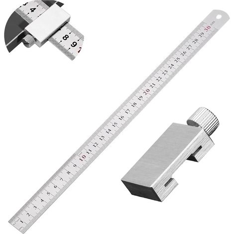 Règle de Butée en Acier Inoxydable, 30 cm Règle de Butée avec Butée en Métal Outil de Traçage, Trusquin de Traçage, Reglet, Outil de Mesure, pour Le Travail du Bois, le Bricolage, l'artisanat (1/5)