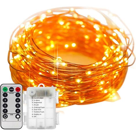 20 m lange Lichterkette mit 200 LEDs, Kupferdraht, 8 Beleuchtungsmodi, Fernbedienung, Betrieb mit 3 AA-Batterien. Ideal für (1/5)