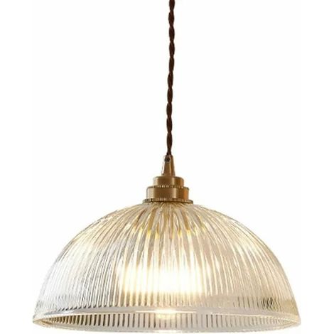 Luminaire Suspension Dôme en Verre Transparent Vintage Industrielle - Base E27 en Laiton Cuivre Lustre - Lampe Suspendue au Odipie (1/4)