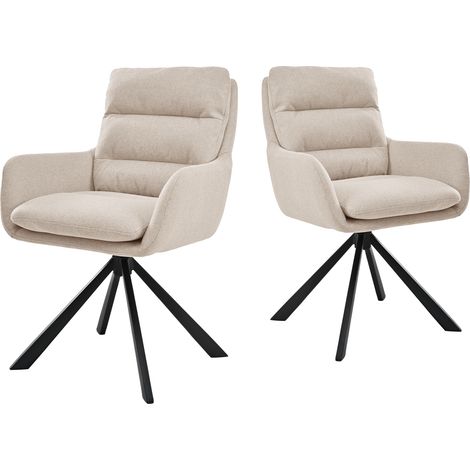 Bon Furni Esszimmerstühle um 360° drehbar mit Armlehnen aus Stoff in Leinenoptik Beige, 2er-Set (1/5)