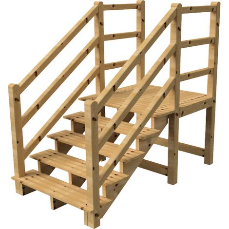 MILANO - Escalier en bois 5 marches H88 cm - sans contre-marche - Palier L120 x P116 cm - Rambardes escalier et palier des 2 côtés