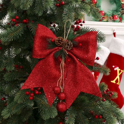 Ribbon Bow - Pearl Finish - For Wreath Garland Ornaments Gift Decoration - Red Gold Rose Gold White - 25 x 30 cm - 1 Piece (1/5)
