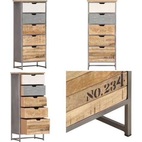 Armoire à tiroirs 45x30x105 cm Bois de manguier massif - Bois de manguier - Meuble vintage (1/5)