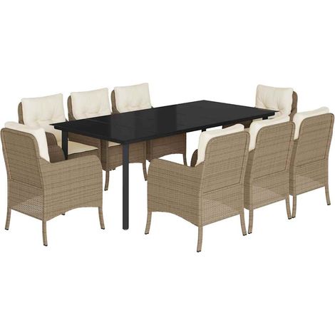 Maison Exclusive - Set da Pranzo da Giardino 9 pz con Cuscini Beige in Polyrattan (1/5)