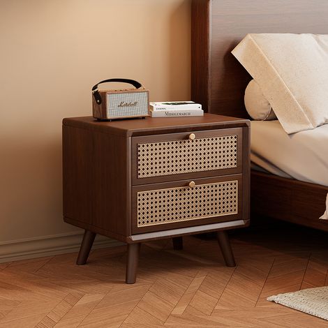 Table de Chevet en Bois de chêne avec tiroir - Table de Chevet Moderne - Petite Commode de Chevet - Table d'appoint pour Chambre à Coucher, Salon, Bureau（Couleur de la noix）