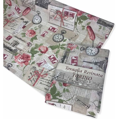 LA NAPPE EST RÉSISTANT AUX TACHES DE RÉSINE TRAITÉE TORINO SHABBY ROSE Cm. 140x140 x4 personnes