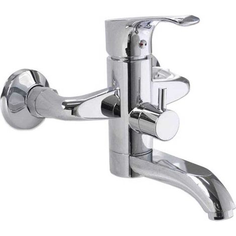 Rubinetto per vasca a parete miscelatore monoleva a muro moderno da bagno in ottone cromato (1/3)