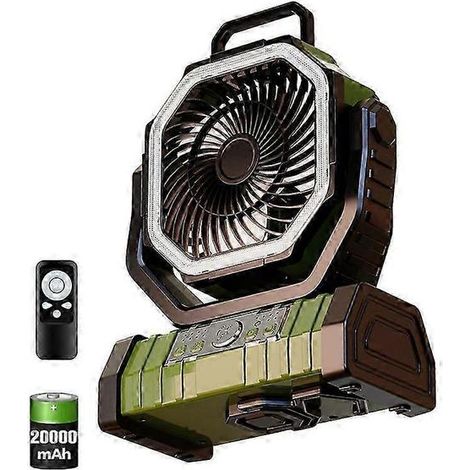 Ventilateur portable rechargeable sur batterie 20 000 mAh, idéal pour le bureau ou le camping, avec LED et crochet, pour les voyages en voiture ou en tente. (1/5)