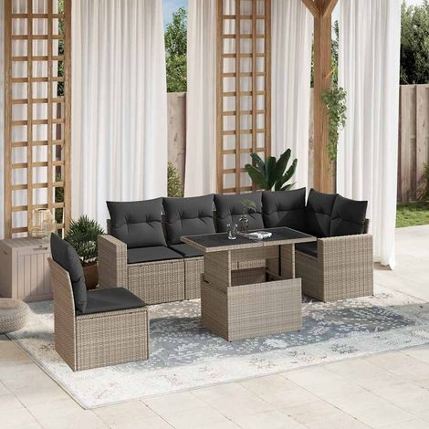 7-tlg. Garten-Sofagarnitur mit Kissen Hellgrau Poly Rattan vidaXL (1/5)