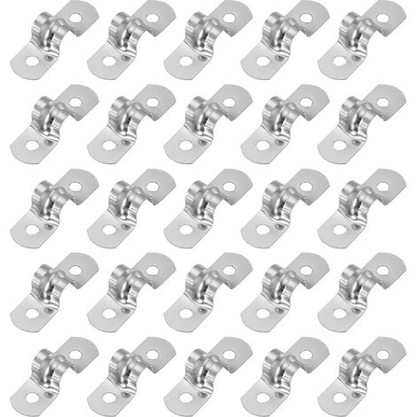 Collier rigide pour tuyaux 8mm, 25 Pcs Attaches pour conduits en acier inoxydable 304 Support en U à 2 trous Collier pour tuyaux Fixation de câbles et fils (1/3") (1/5)