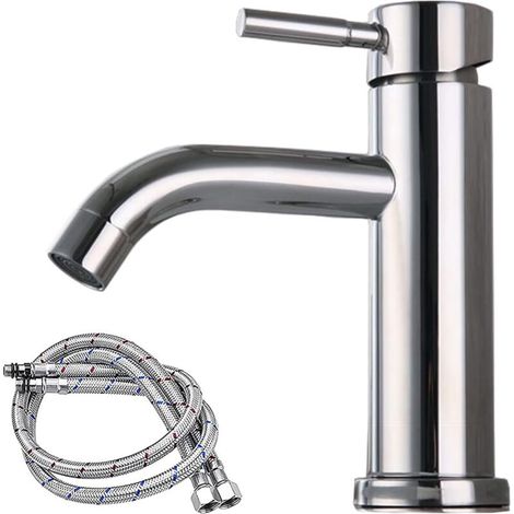 Rubinetto per lavabo MSBD, in acciaio inox, per bagno (argento)