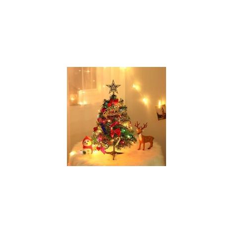 Alberi di Natale artificiali da 60 cm, mini albero di Natale con luci e ornamenti, decorazione per la tavola di Natale - Crezuo