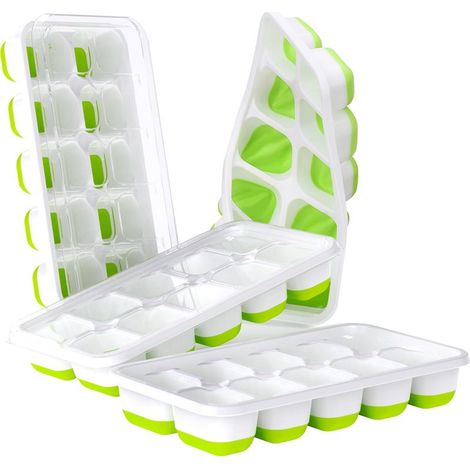 Bacs à glaçons avec couvercles – Lot de 4 bacs à glaçons empilables en silicone, adaptés aux congélateurs et sûrs.
