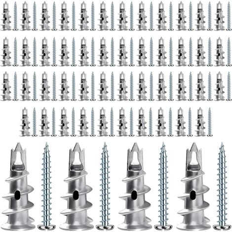 100 Pcs Heavy Duty Plasterboard Fixings, Self Drilling Plasterboard Wall Plug with Screws, Dry Wall Anchor Screws Metal for Concrete, Bricks, Drywalls, Plasterboard Installation (1/5)