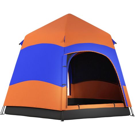 Tente pliante instantanée double paroi avec housse de pluie, tente familiale d'extérieur pour 4 personnes, tente dôme hexagonale imperméable 4 saisons avec tapis de sol, 2 portes, moustiquaire, sac de (1/5)