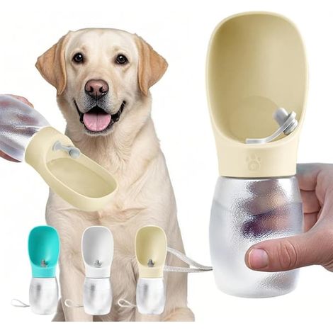 Bouteille d'eau pour chien, distributeur d'eau portable et étanche avec gamelle, idéal pour les promenades et les voyages (jaune crème, 300 ml) (Ho) (1/5)