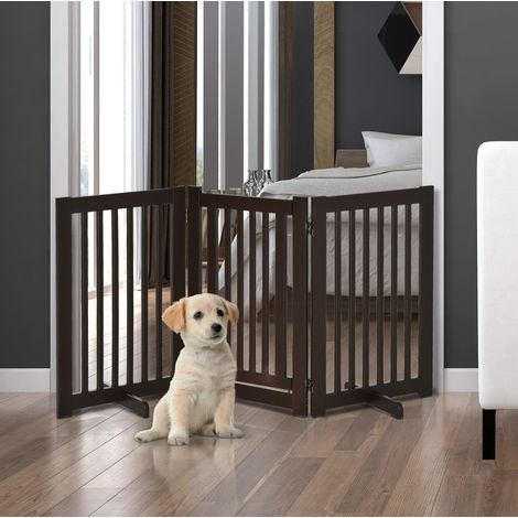 Barrera para perros 155x76 cm de MDF marrón oscuro, autoportante para espacios pequeños - MEUBLIV (1/5)