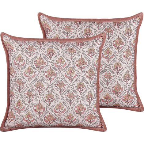 Set of 2 Decorative Cushions PICEA Velvet 45 x 45 cm Red Floral Pattern