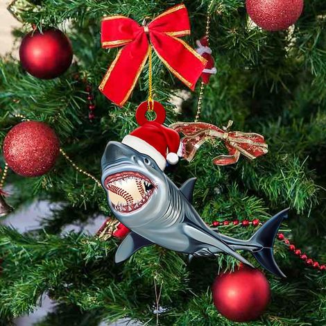 Weihnachtsdekoration: Hai mit Weihnachtsmütze, Baumschmuck (4er-Set im Beutel), Farbe wie abgebildet, Einheitsgröße (1/5)